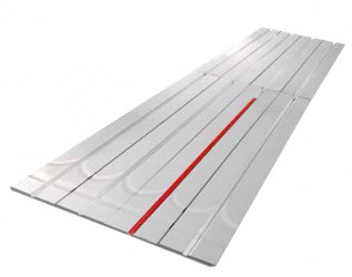 R883S - Systémová deska s hliníkovou fólii pro suchý systém podlahového vytápění. EPS 200, rozteč 150 mm, výška 30 mm.