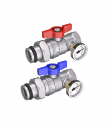 R259SX077 - set 2 kulových kohoutů se šroubením k R553, vnitřní x vnější, s teploměrem, vrtulka, pochromovaný