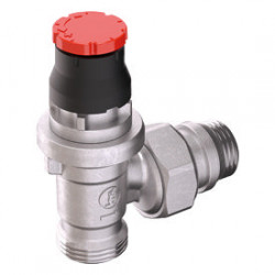 R411DB - Termostatický ventil, automatická regulace průtoku, rohový s víčkem. Adaptérový vývod pro připojení trubek z mědi nebo umělých hmot, gumové těsnění. Pro hlavy se systémem CLIP - CLAP.