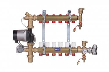R557MS-G - Směšovací rozdělovač pro podlahové vytápění do nízkoteplotních a vysokoteplotních systémů s čerpadlem Grundfos Aplha 2. Skříň není součástí.