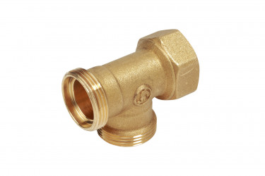 R571R - Mosazný T-kus pro 2x měděnou trubku nebo trubku z umělé hmoty a 1x železnou trubku (vnitřní závit), bez adaptérů R178 nebo R179.