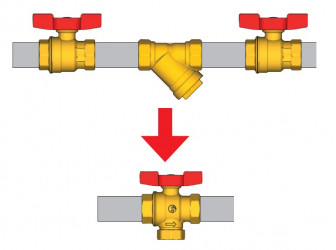 Výhoda kulového kohoutu R701F je v místech, kde nemáte prostor pro 3 komponenty viz obrázek.